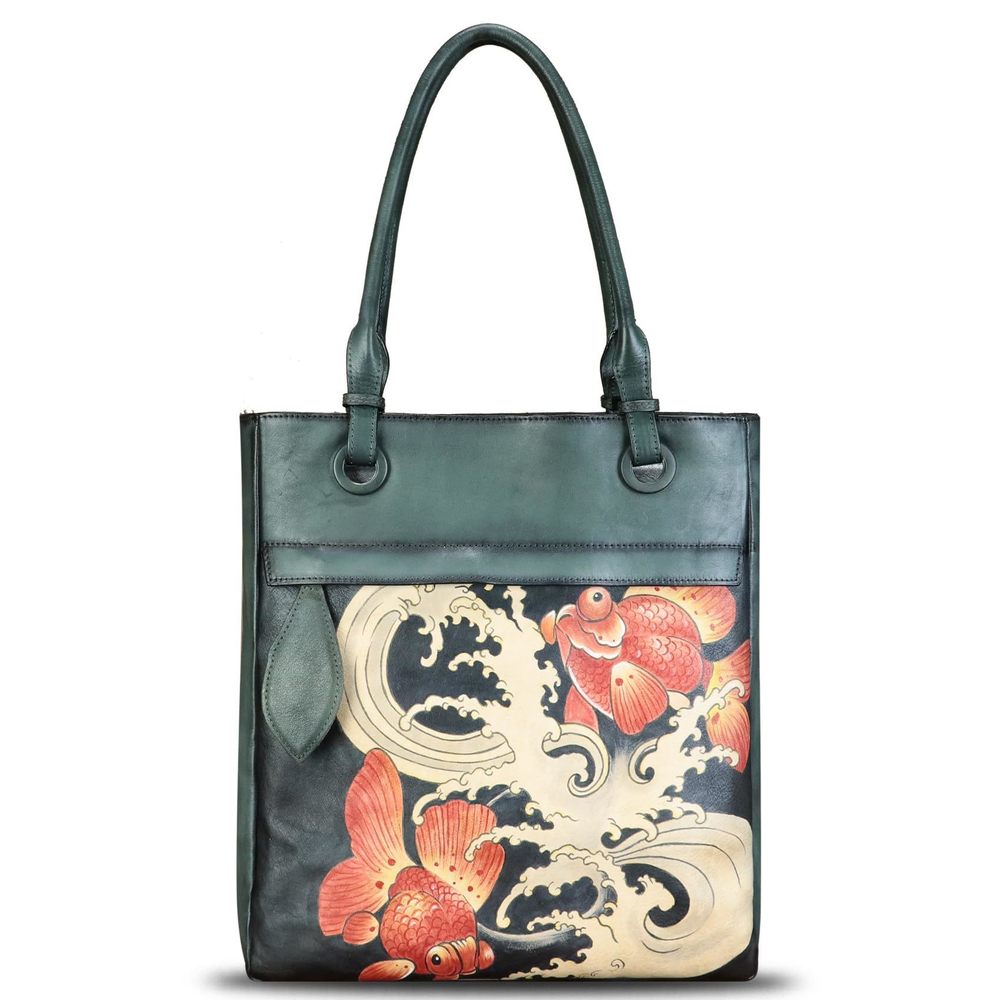 Classic Genuine Textured Strap Satchel For Hand Painted Textured Bag Handmade